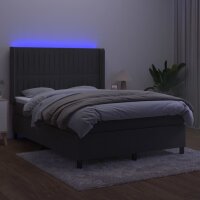 vidaXL Boxspringbett mit Matratze &amp; LED Dunkelgrau 140x200 cm Samt