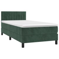 vidaXL Boxspringbett mit Matratze &amp; LED Dunkelgr&uuml;n 100x200 cm Samt