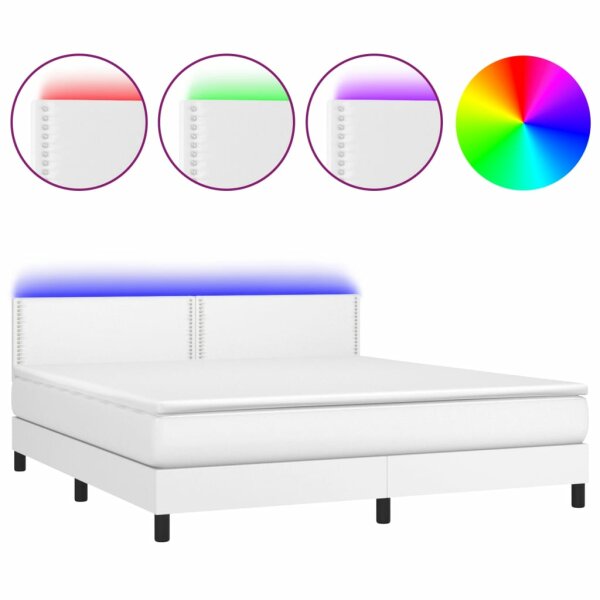 vidaXL Boxspringbett mit Matratze &amp; LED Wei&szlig; 180x200 cm Kunstleder