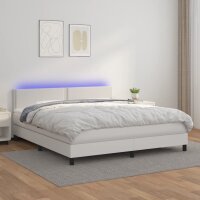 vidaXL Boxspringbett mit Matratze &amp; LED Wei&szlig; 180x200 cm Kunstleder