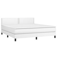 vidaXL Boxspringbett mit Matratze &amp; LED Wei&szlig; 180x200 cm Kunstleder