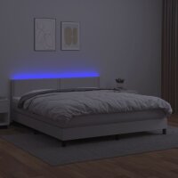 vidaXL Boxspringbett mit Matratze &amp; LED Wei&szlig; 180x200 cm Kunstleder