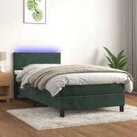 vidaXL Boxspringbett mit Matratze &amp; LED Dunkelgr&uuml;n 100x200 cm Samt