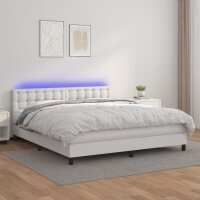 vidaXL Boxspringbett mit Matratze &amp; LED Wei&szlig; 180x200 cm Kunstleder