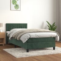 vidaXL Boxspringbett mit Matratze Dunkelgr&uuml;n 100x200 cm Samt