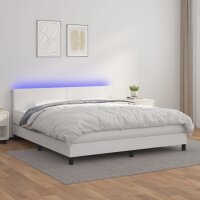 vidaXL Boxspringbett mit Matratze &amp; LED Wei&szlig; 180x200 cm Kunstleder