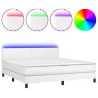 vidaXL Boxspringbett mit Matratze &amp; LED Wei&szlig; 180x200 cm Kunstleder