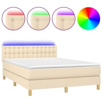 vidaXL Boxspringbett mit Matratze &amp; LED Creme 140x200 cm Stoff