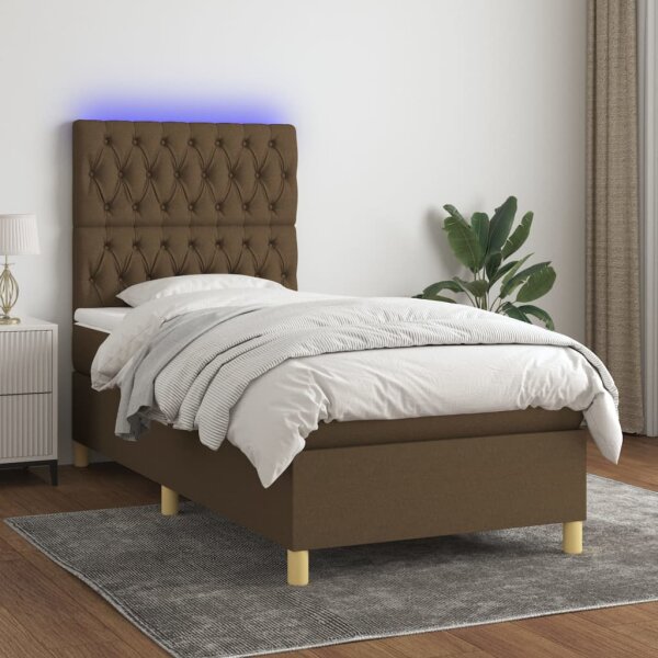 vidaXL Boxspringbett mit Matratze &amp; LED Dunkelbraun 80x200 cm Stoff