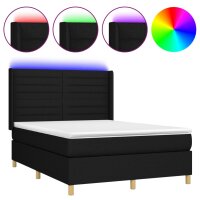 vidaXL Boxspringbett mit Matratze &amp; LED Schwarz 140x200 cm Stoff