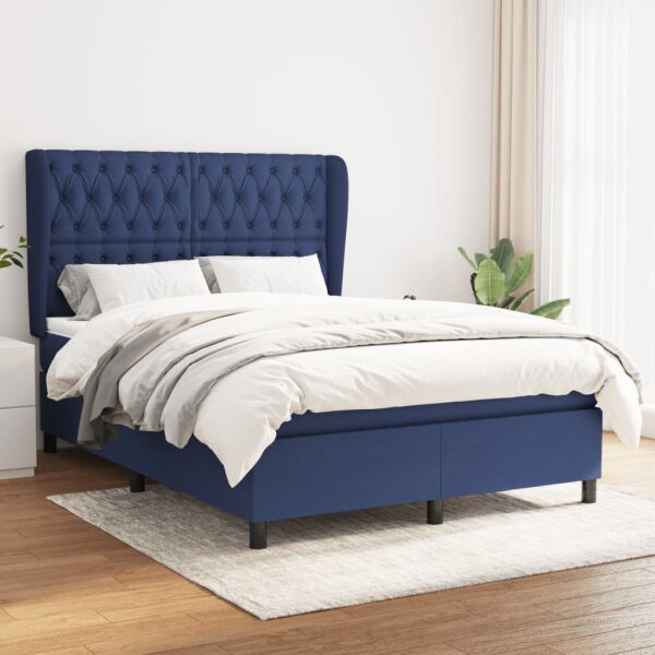 vidaXL Boxspringbett mit Matratze Blau 140x200 cm Stoff