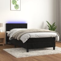 vidaXL Boxspringbett mit Matratze &amp; LED Schwarz 100x200 cm Samt