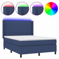 vidaXL Boxspringbett mit Matratze &amp; LED Blau 140x200 cm Stoff