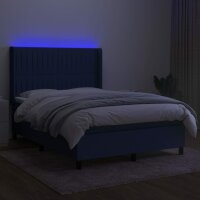 vidaXL Boxspringbett mit Matratze &amp; LED Blau 140x200 cm Stoff