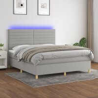 vidaXL Boxspringbett mit Matratze &amp; LED Hellgrau 160x200 cm Stoff