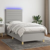 vidaXL Boxspringbett mit Matratze &amp; LED Hellgrau 80x200 cm Stoff