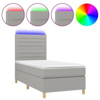 vidaXL Boxspringbett mit Matratze &amp; LED Hellgrau 80x200 cm Stoff