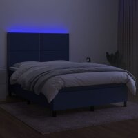 vidaXL Boxspringbett mit Matratze &amp; LED Blau 140x200 cm Stoff