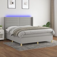 vidaXL Boxspringbett mit Matratze &amp; LED Hellgrau 160x200 cm Stoff