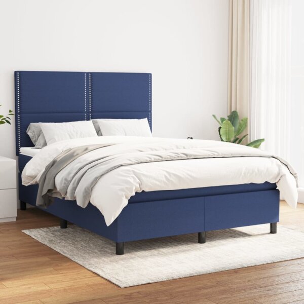 vidaXL Boxspringbett mit Matratze Blau 140x200 cm Stoff