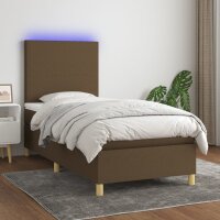 vidaXL Boxspringbett mit Matratze &amp; LED Dunkelbraun 90x200 cm Stoff