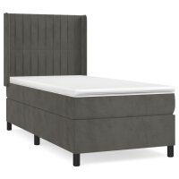 vidaXL Boxspringbett mit Matratze Dunkelgrau 90x200 cm Samt