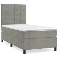 WOWONA Boxspringbett mit Matratze Hellgrau 90x200 cm Samt