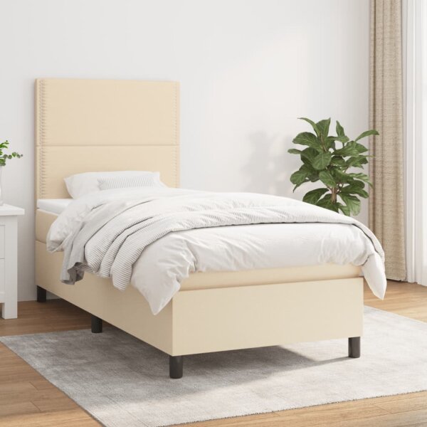 vidaXL Boxspringbett mit Matratze Creme 90x200 cm Stoff