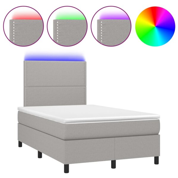 vidaXL Boxspringbett mit Matratze &amp; LED Hellgrau 120x200 cm Stoff