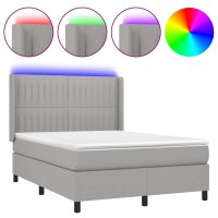 vidaXL Boxspringbett mit Matratze &amp; LED Hellgrau 140x190 cm Stoff