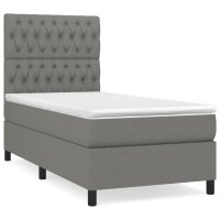 vidaXL Boxspringbett mit Matratze Dunkelgrau 90x190 cm Stoff