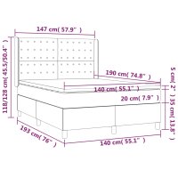 vidaXL Boxspringbett mit Matratze &amp; LED Hellgrau 140x190 cm Stoff