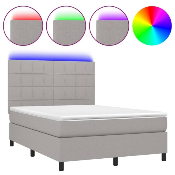 vidaXL Boxspringbett mit Matratze &amp; LED Hellgrau 140x190 cm Stoff