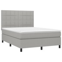 vidaXL Boxspringbett mit Matratze &amp; LED Hellgrau 140x190 cm Stoff