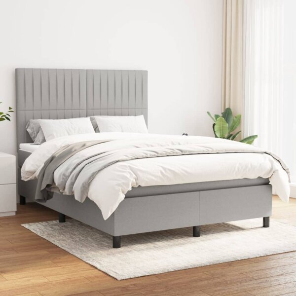 vidaXL Boxspringbett mit Matratze Hellgrau 140x190 cm Stoff