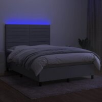 vidaXL Boxspringbett mit Matratze &amp; LED Hellgrau 140x190 cm Stoff