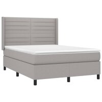 vidaXL Boxspringbett mit Matratze &amp; LED Hellgrau 140x190 cm Stoff