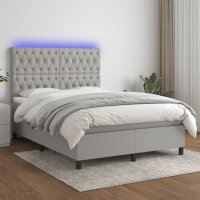 vidaXL Boxspringbett mit Matratze &amp; LED Hellgrau 140x190 cm Stoff