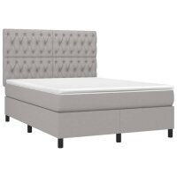 vidaXL Boxspringbett mit Matratze &amp; LED Hellgrau 140x190 cm Stoff