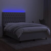 vidaXL Boxspringbett mit Matratze &amp; LED Hellgrau 140x190 cm Stoff