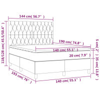 vidaXL Boxspringbett mit Matratze &amp; LED Hellgrau 140x190 cm Stoff