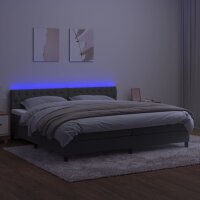 WOWONA Boxspringbett mit Matratze &amp; LED Dunkelgrau 200x200 cm Samt