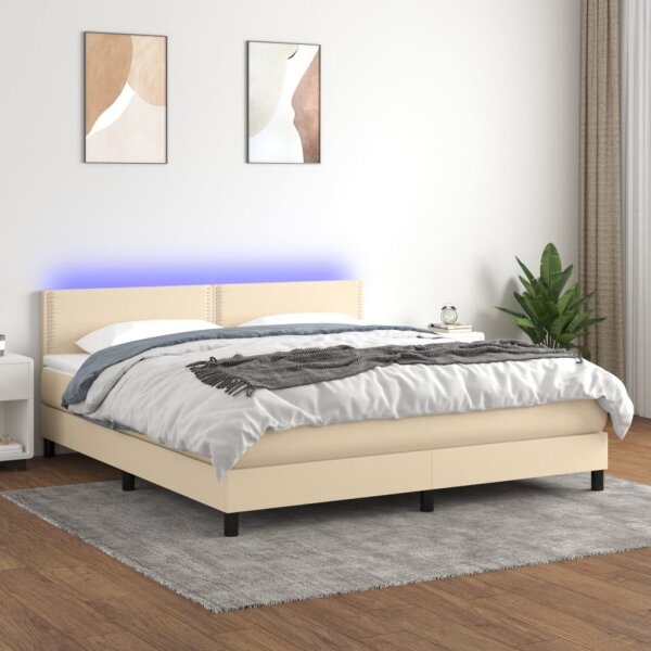 vidaXL Boxspringbett mit Matratze &amp; LED Creme 160x200 cm Stoff