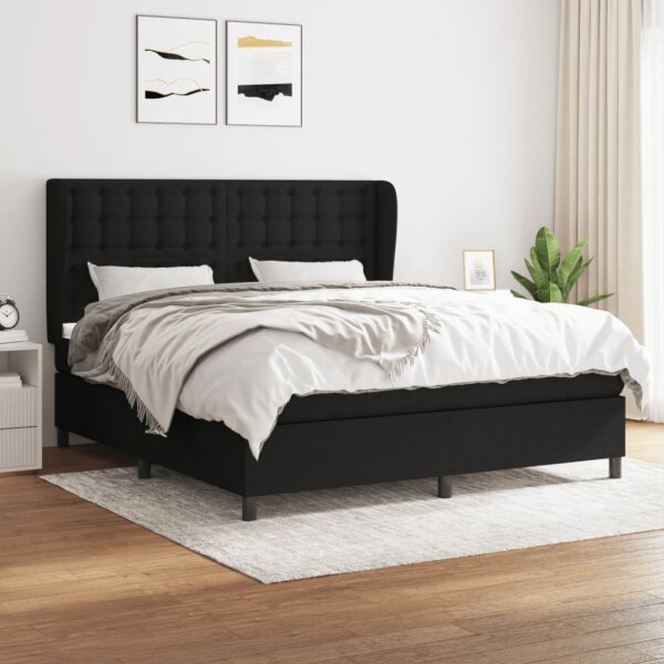 vidaXL Boxspringbett mit Matratze Schwarz 160x200 cm Stoff