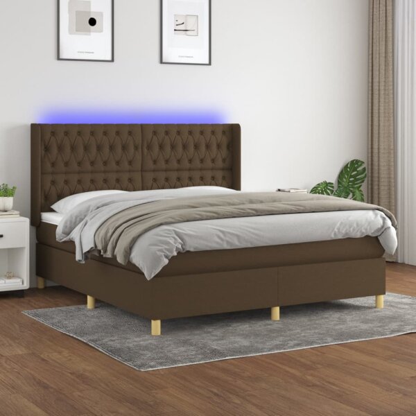 vidaXL Boxspringbett mit Matratze &amp; LED Dunkelbraun 180x200 cm Stoff