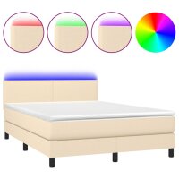 vidaXL Boxspringbett mit Matratze &amp; LED Creme 140x190 cm Stoff