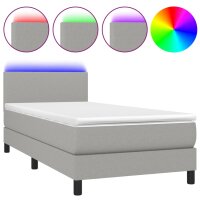 vidaXL Boxspringbett mit Matratze &amp; LED Hellgrau 80x200 cm Stoff