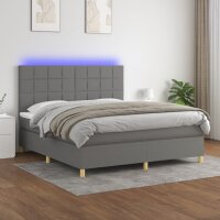 vidaXL Boxspringbett mit Matratze &amp; LED Dunkelgrau 160x200 cm Stoff