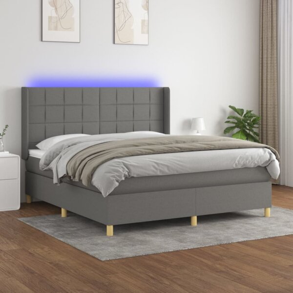 vidaXL Boxspringbett mit Matratze &amp; LED Dunkelgrau 160x200 cm Stoff