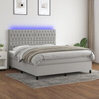 vidaXL Boxspringbett mit Matratze &amp; LED Hellgrau 180x200 cm Stoff